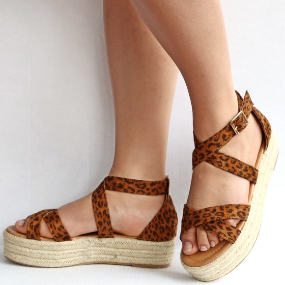 Shoes - New Leopard Cross Strap Platform Espadrille Sandal